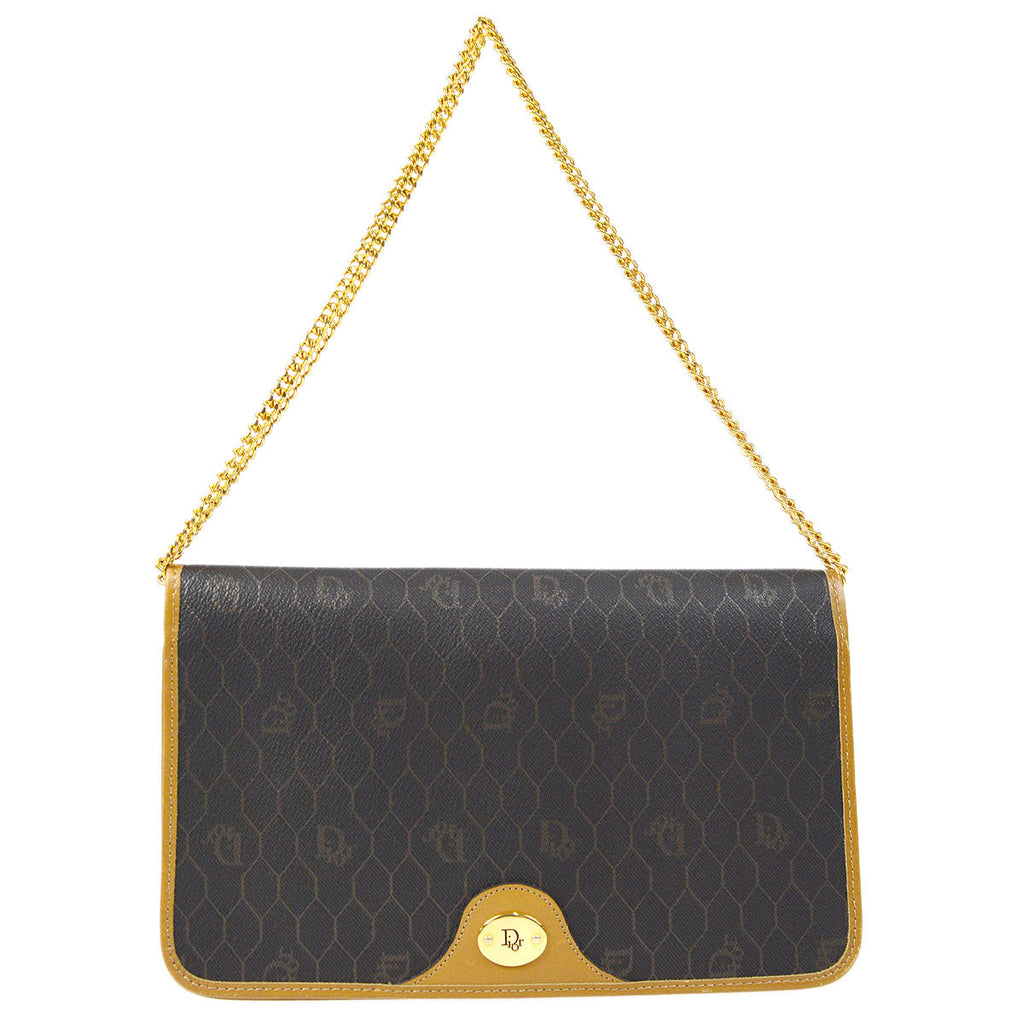 Christian Dior Honeycomb Double Chain Shoulder Bag Dark Brown