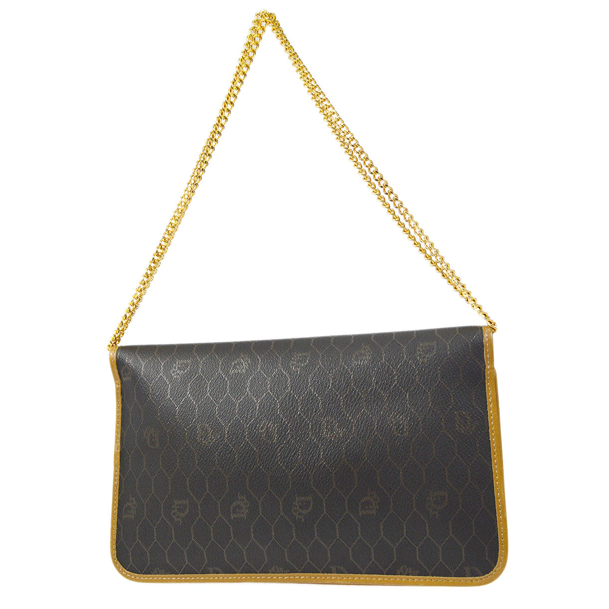 Christian Dior Honeycomb Double Chain Shoulder Bag Dark Brown