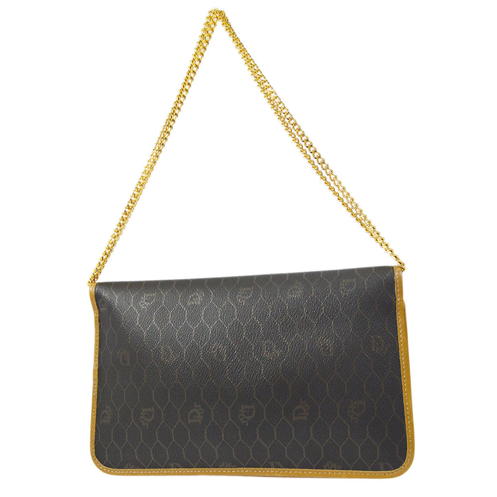 Christian Dior Honeycomb Double Chain Shoulder Bag Dark Brown