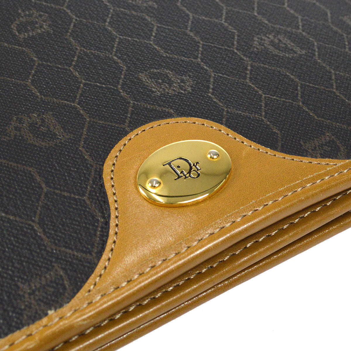Christian Dior Honeycomb Double Chain Shoulder Bag Dark Brown