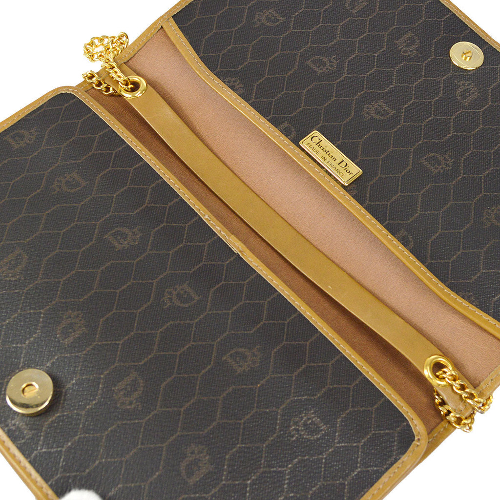 Christian Dior Honeycomb Double Chain Shoulder Bag Dark Brown