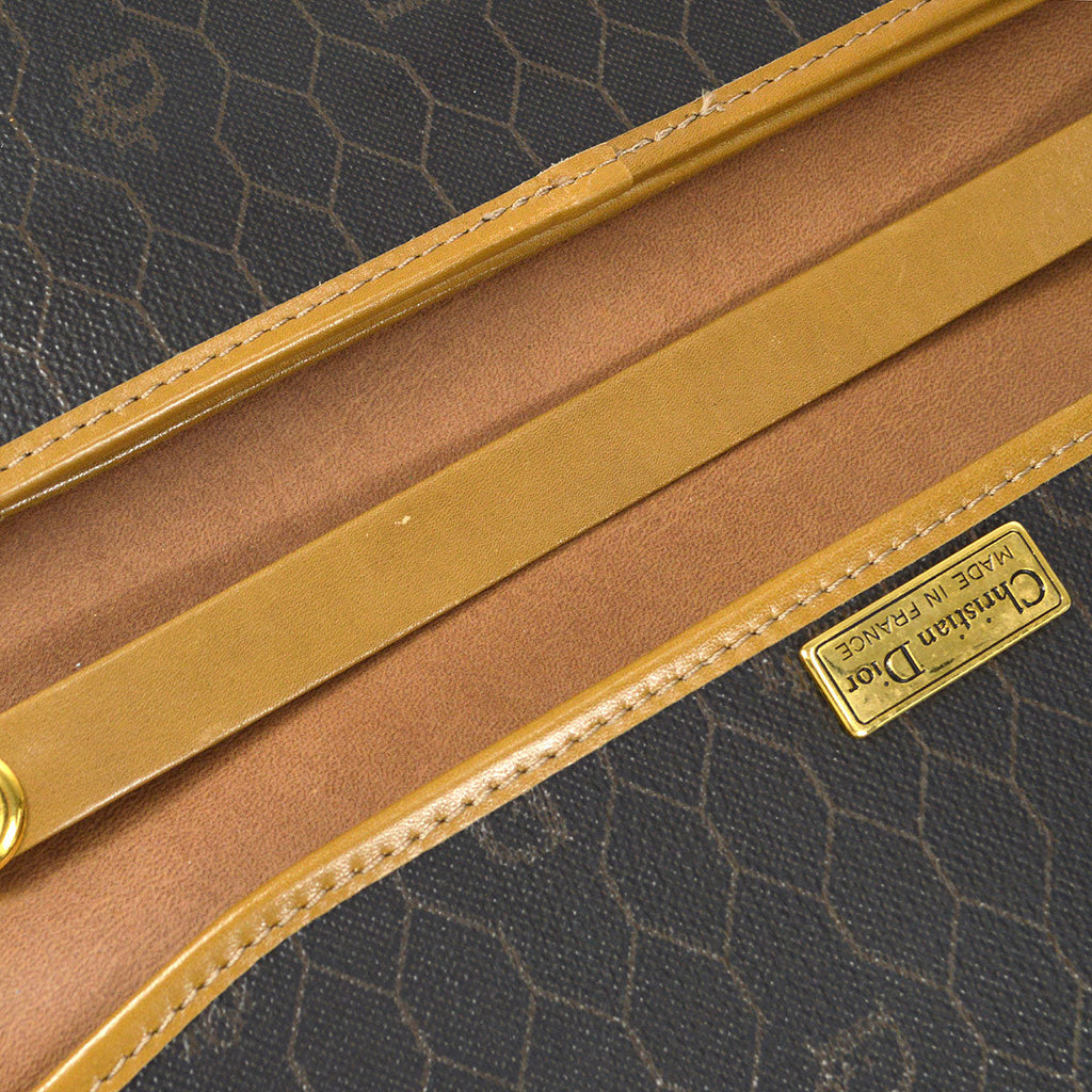 Christian Dior Honeycomb Double Chain Shoulder Bag Dark Brown