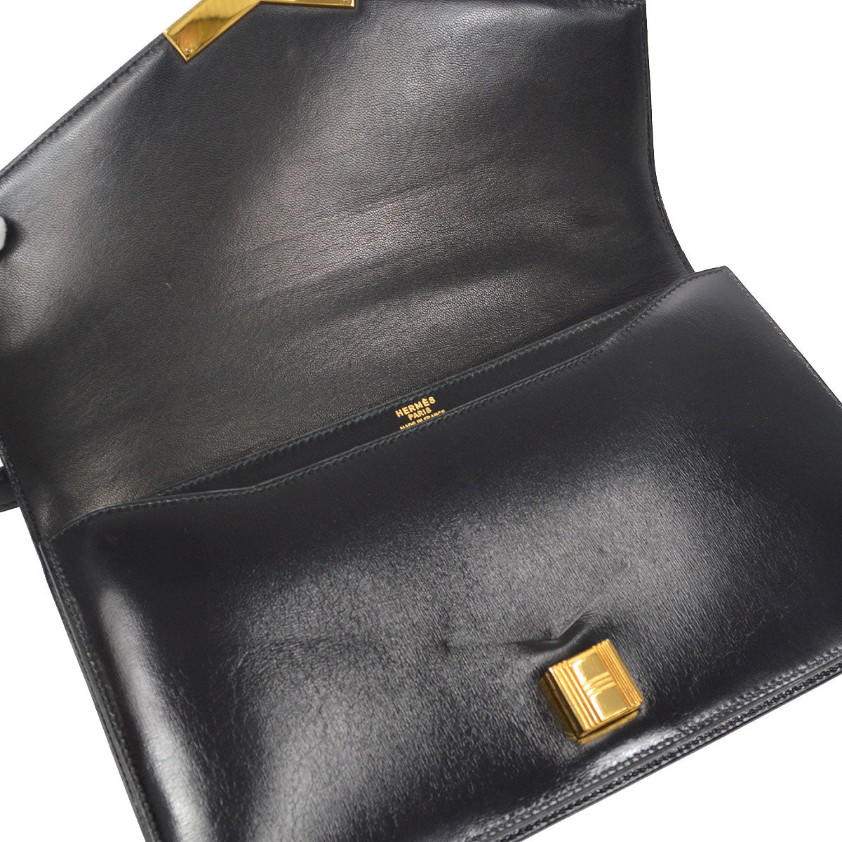 HERMES CADENA LOCK Shoulder Bag Black Box Calf