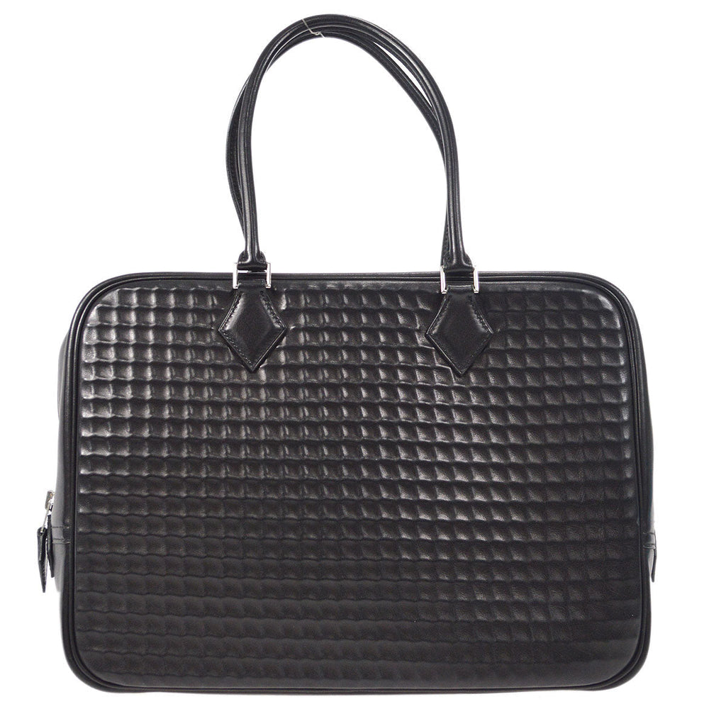 HERMES PLUME 32 Handbag Waffle Deutch Black