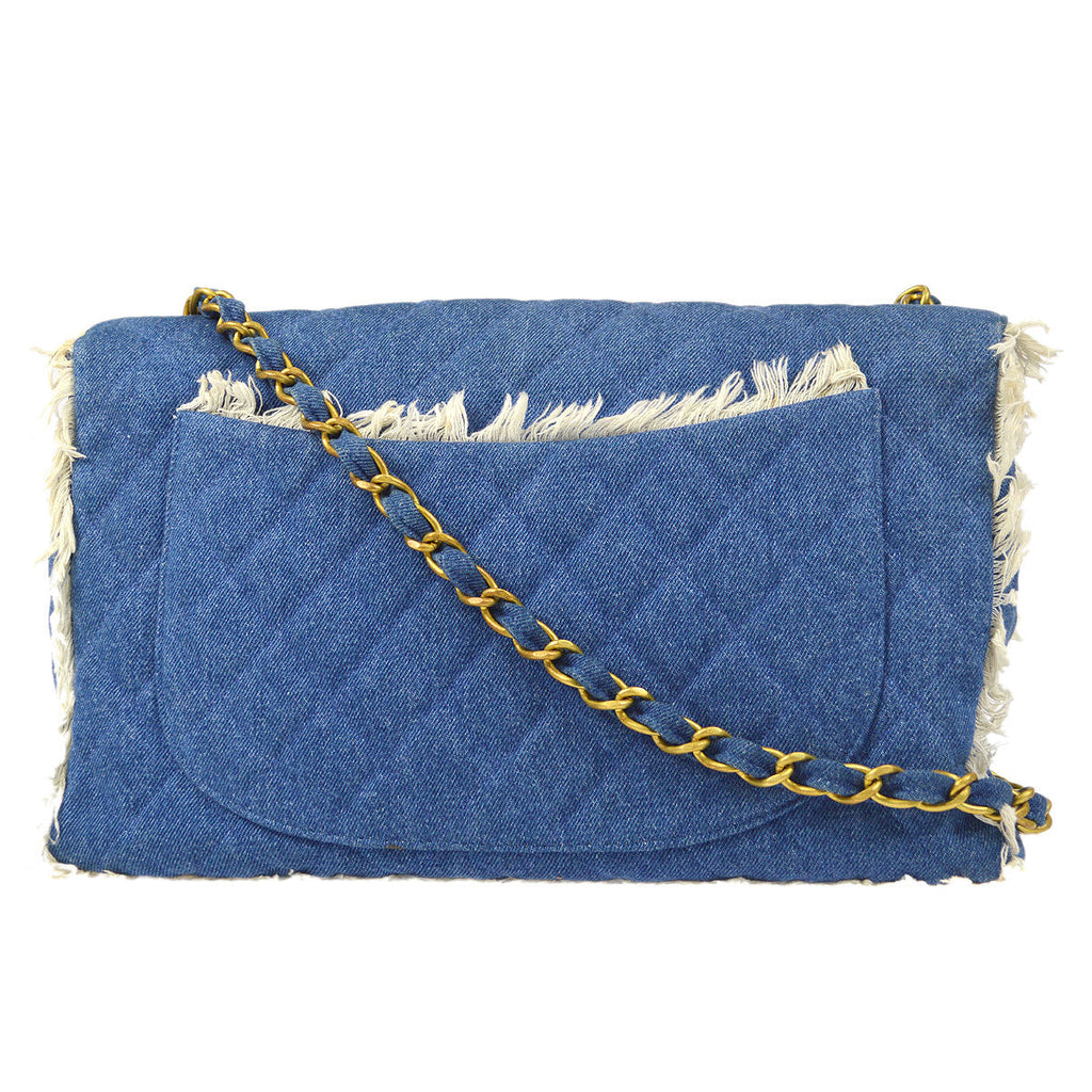 CHANEL Classic Flap Maxi Chain Shoulder Bag Indigo Denim 58227