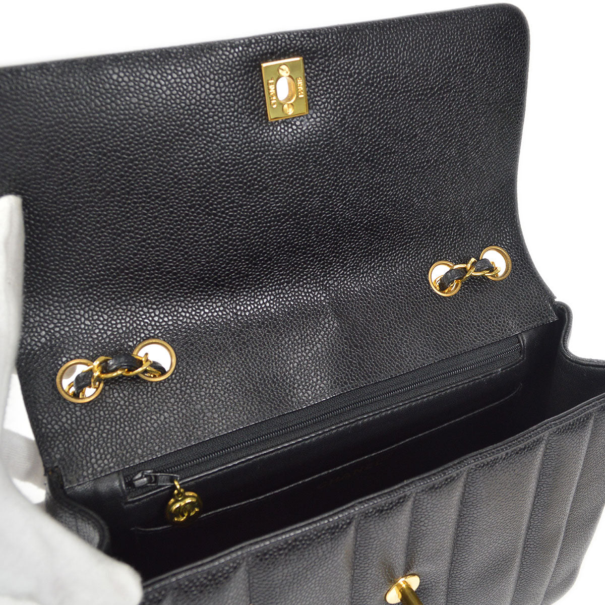 CHANEL Classic Flap Mademoiselle Double Chain Shoulder Bag Caviar 58232