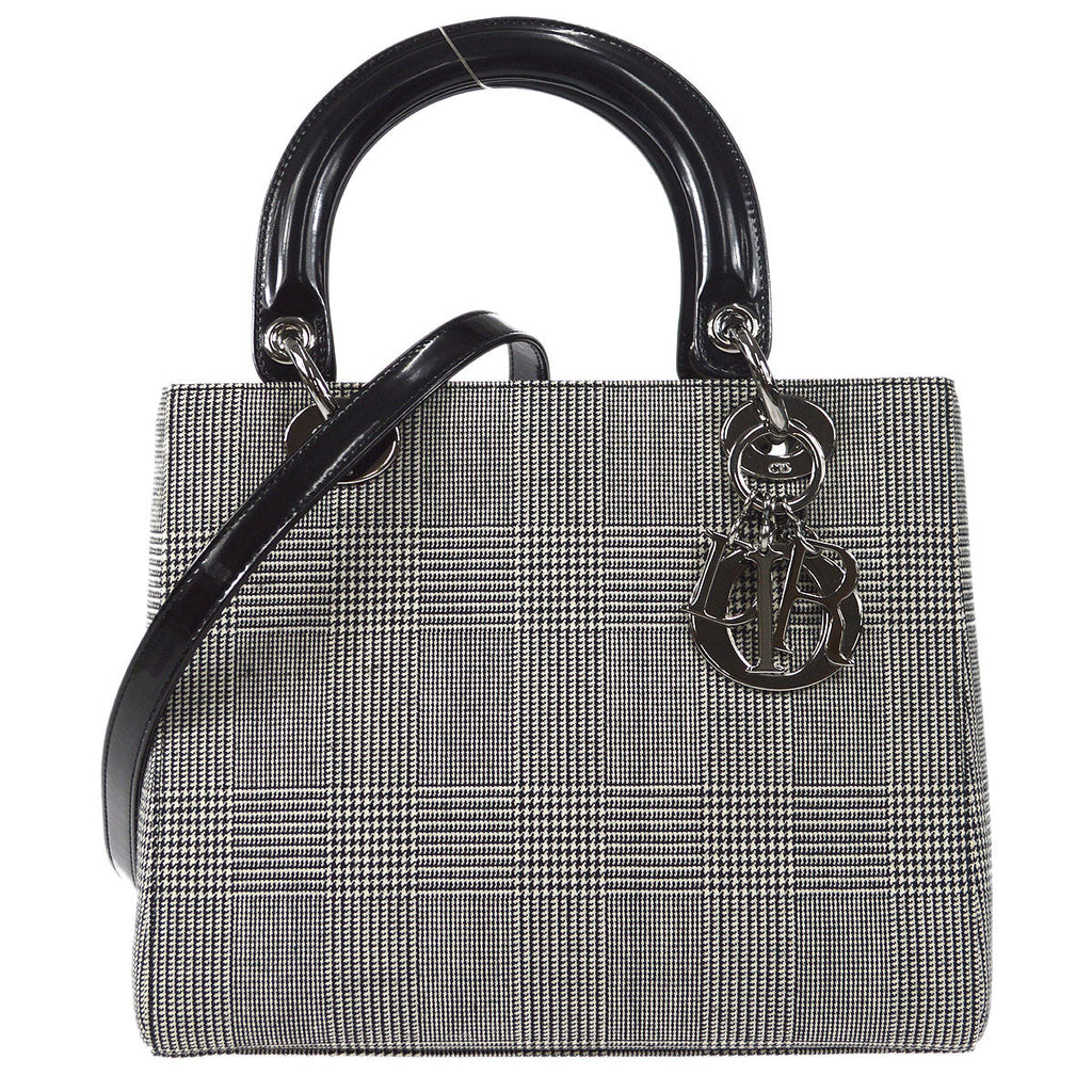Christian Dior Hound's-tooth Lady Dior 2way Shoulder Handbag Black