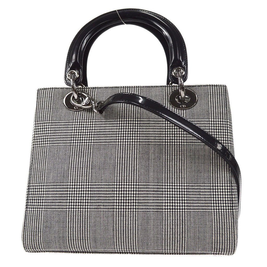 Christian Dior Hound's-tooth Lady Dior 2way Shoulder Handbag Black