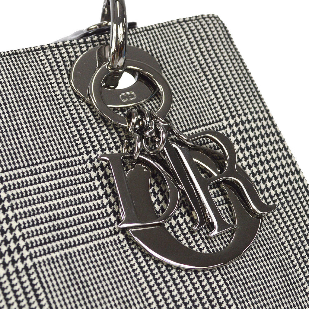Christian Dior Hound's-tooth Lady Dior 2way Shoulder Handbag Black