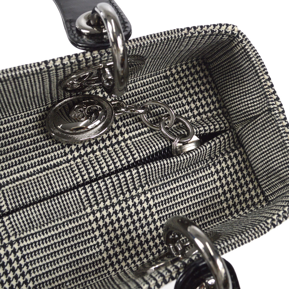 Christian Dior Hound's-tooth Lady Dior 2way Shoulder Handbag Black