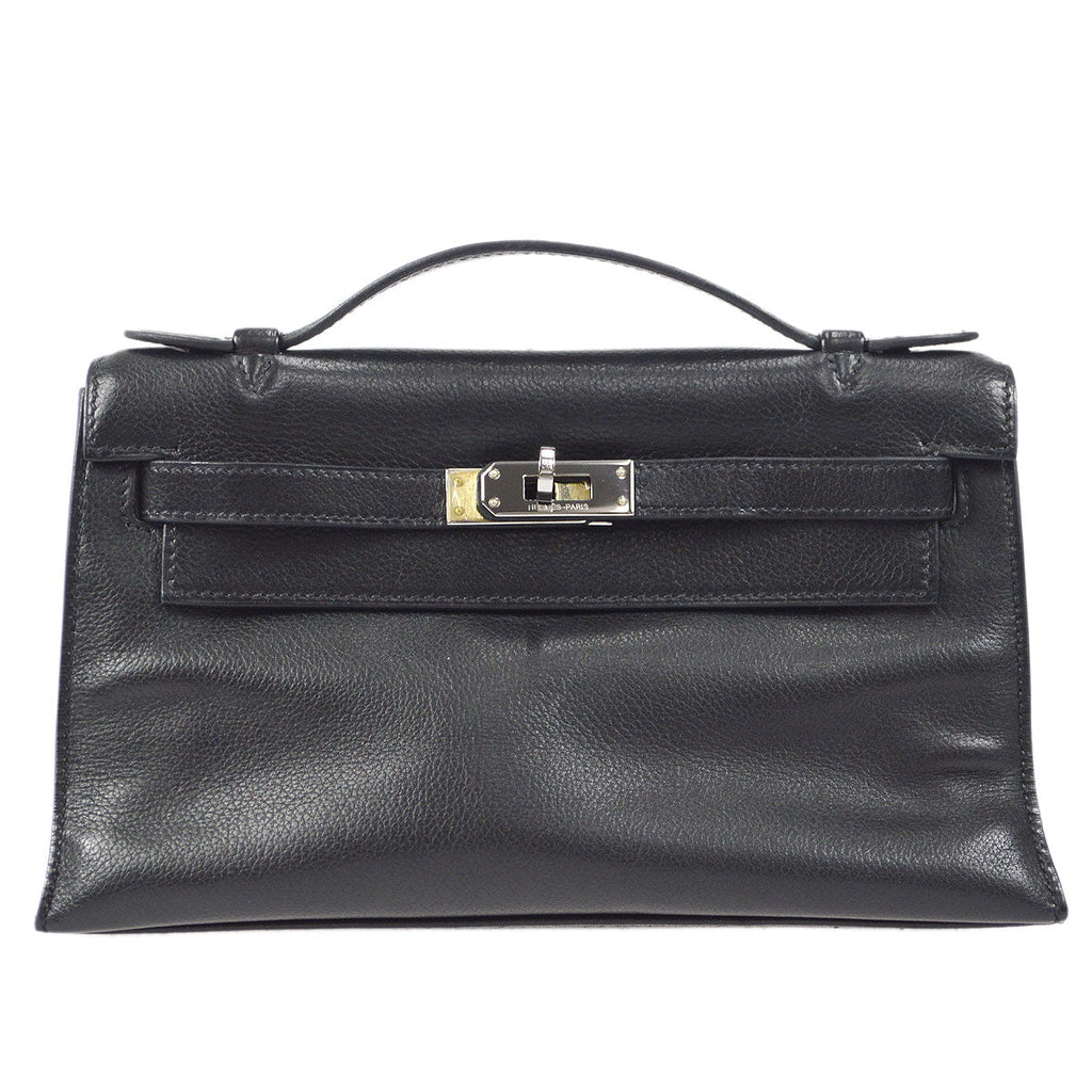 HERMES POCHETTE KELLY Handbag Black Evergrain