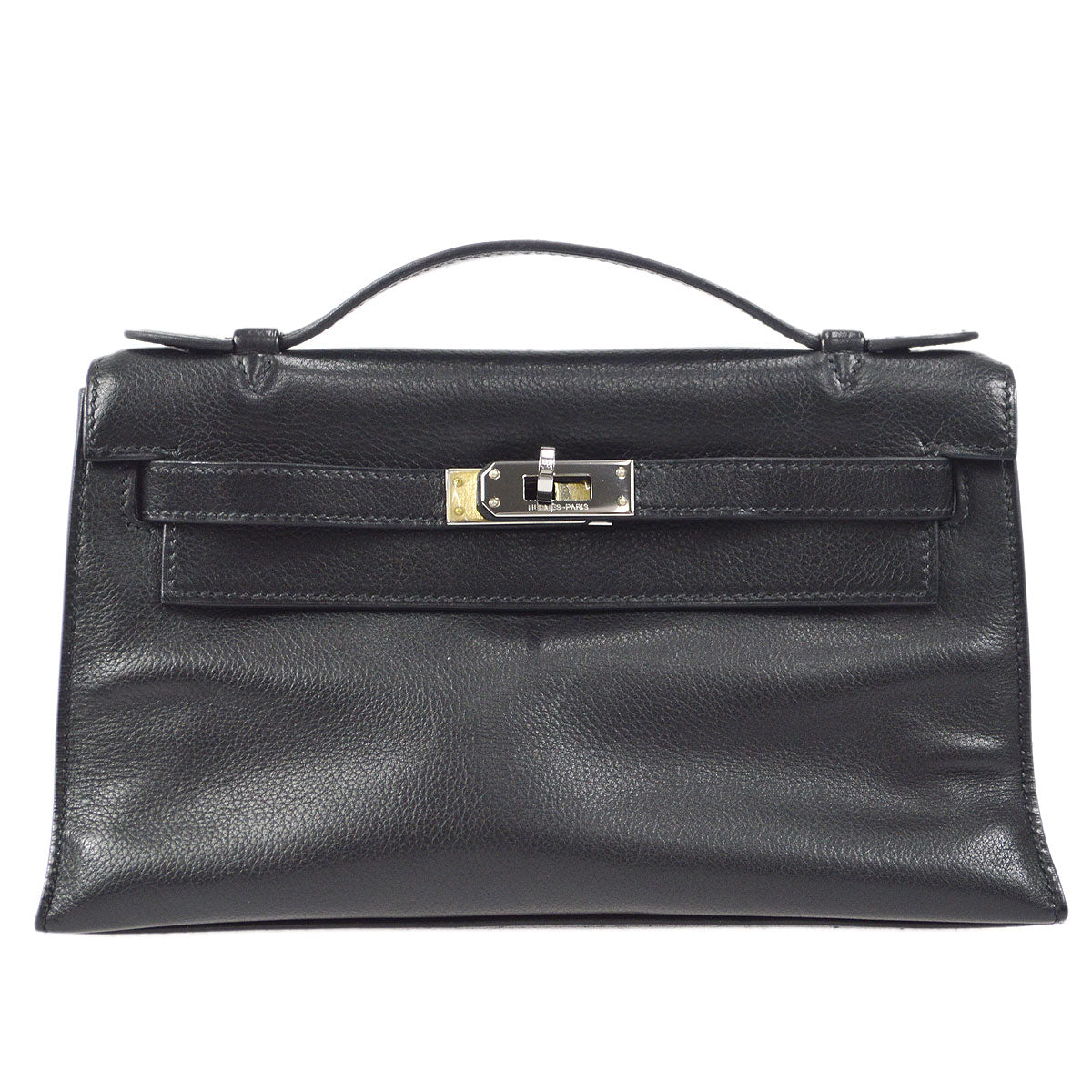 HERMES POCHETTE KELLY Handbag Black Evergrain