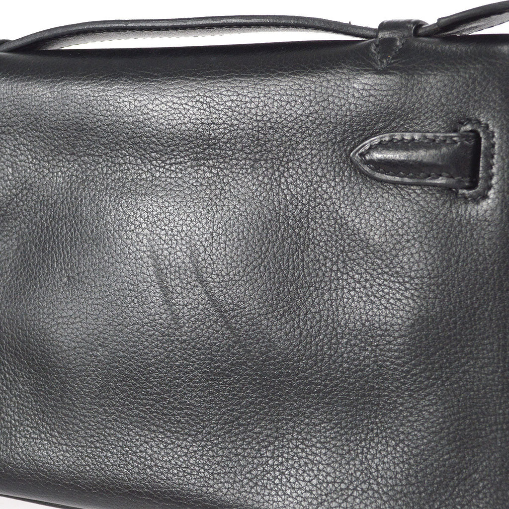 HERMES POCHETTE KELLY Handbag Black Evergrain