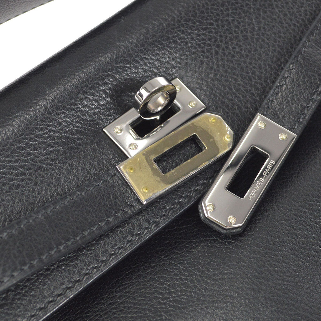 HERMES POCHETTE KELLY Handbag Black Evergrain