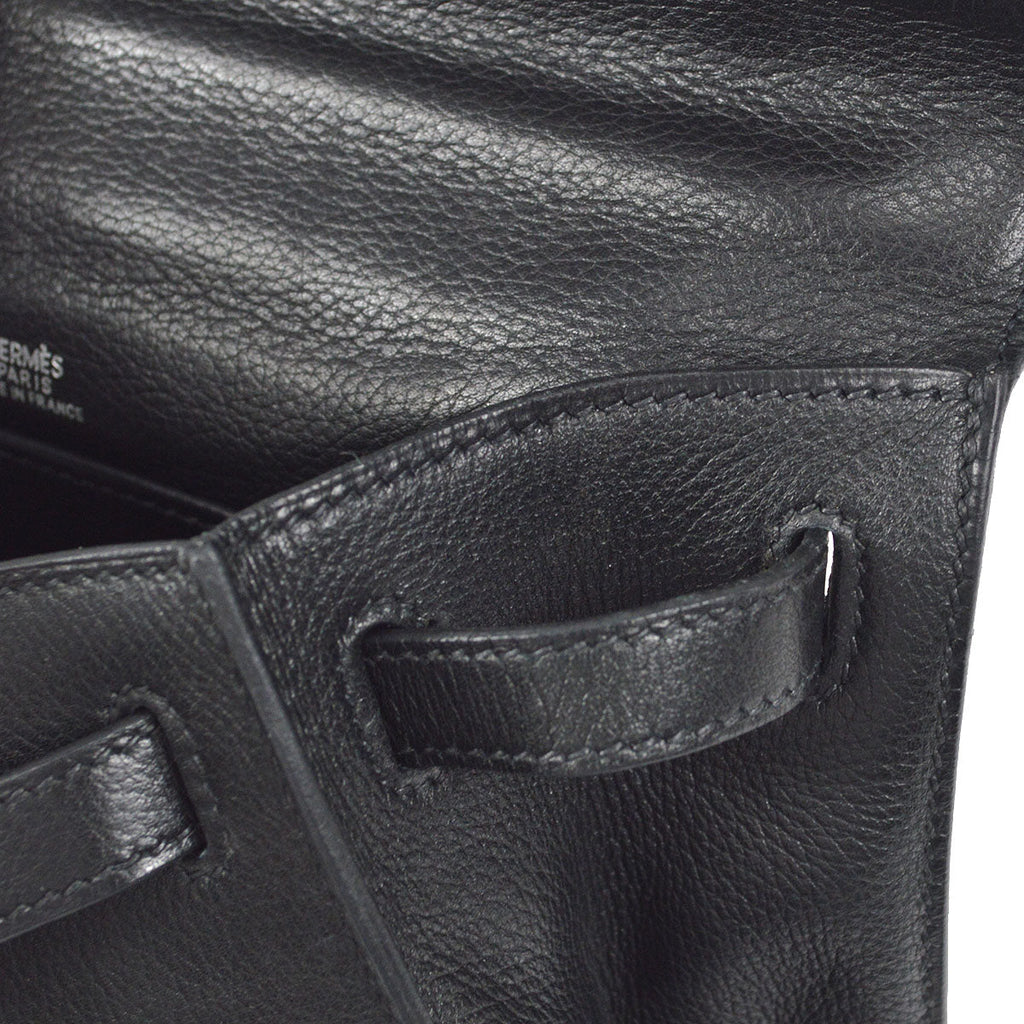 HERMES POCHETTE KELLY Handbag Black Evergrain
