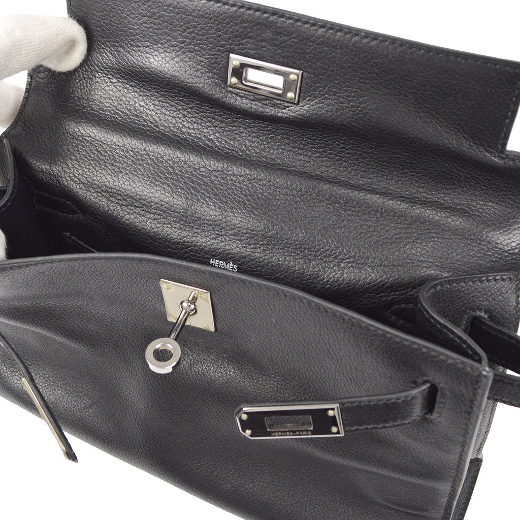 HERMES POCHETTE KELLY Handbag Black Evergrain