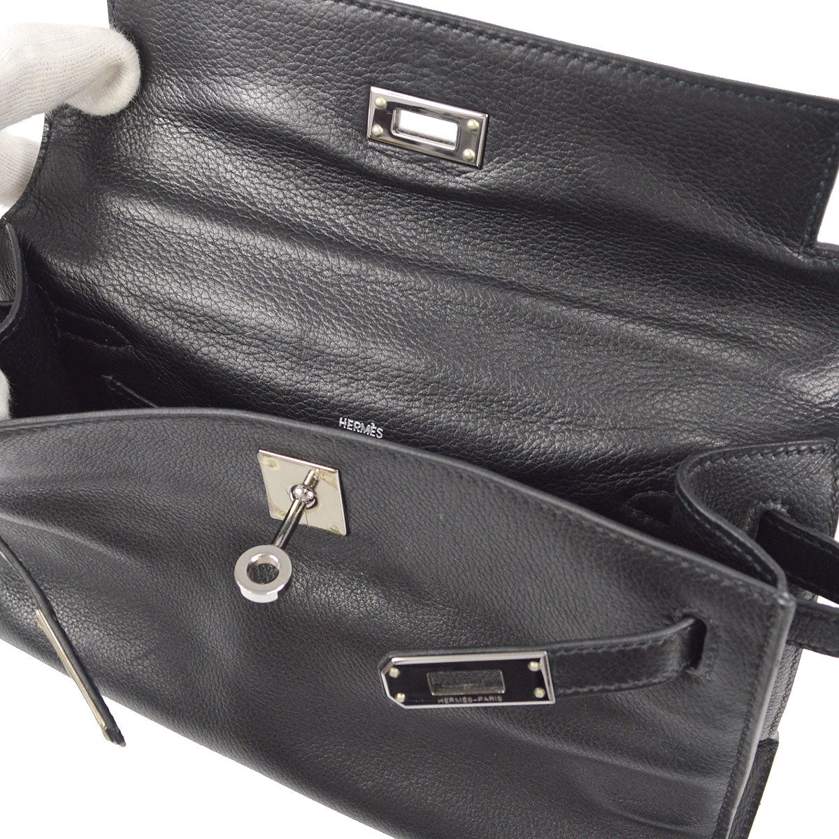 HERMES POCHETTE KELLY Handbag Black Evergrain