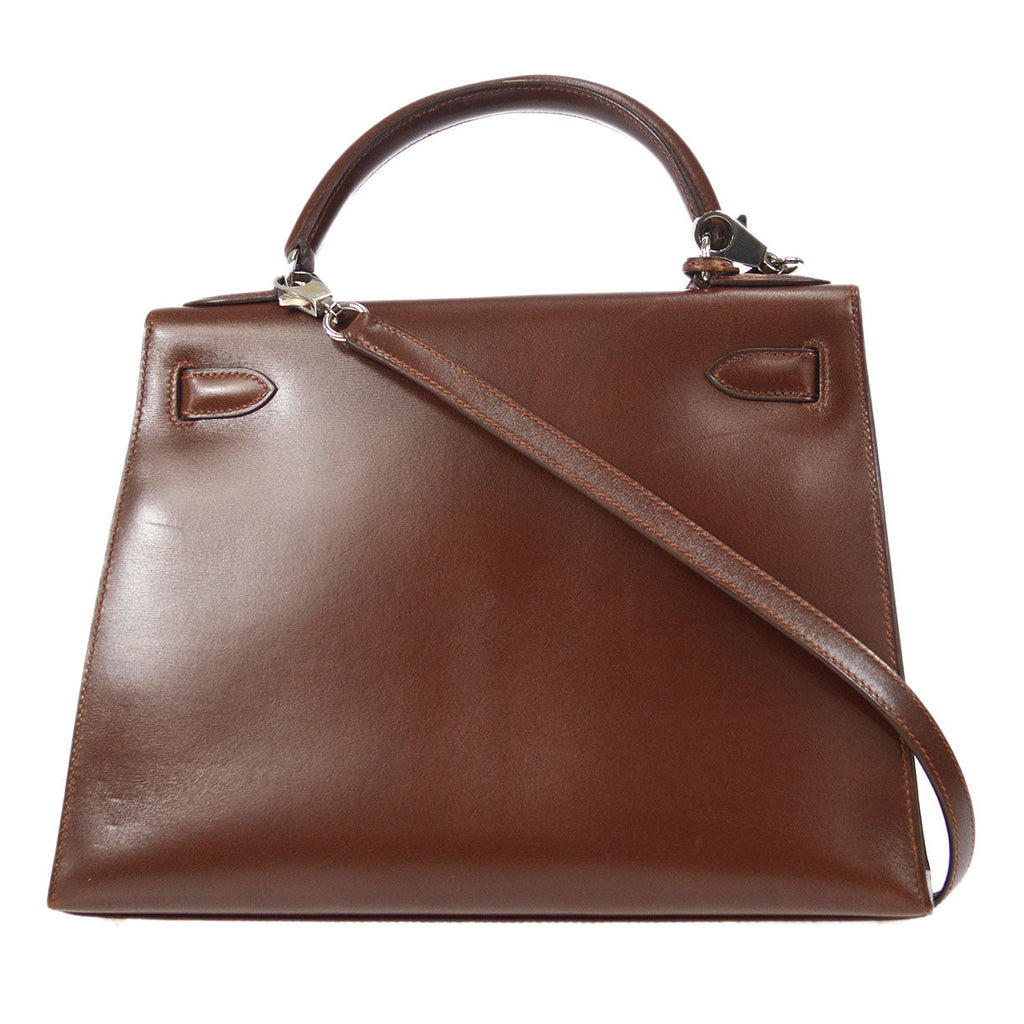 HERMES KELLY 28 SELLIER 2way Shoulder Handbag Brown Box Calf