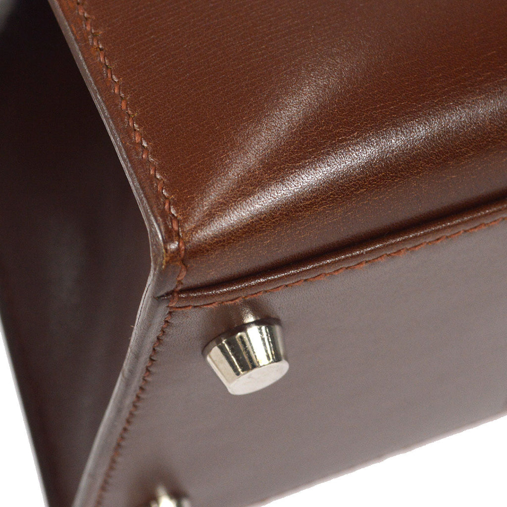HERMES KELLY 28 SELLIER 2way Shoulder Handbag Brown Box Calf