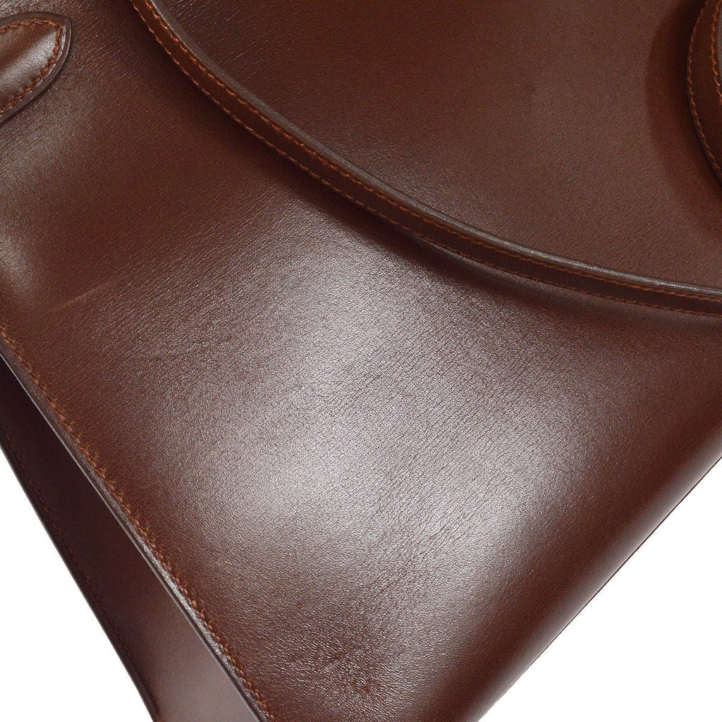 HERMES KELLY 28 SELLIER 2way Shoulder Handbag Brown Box Calf