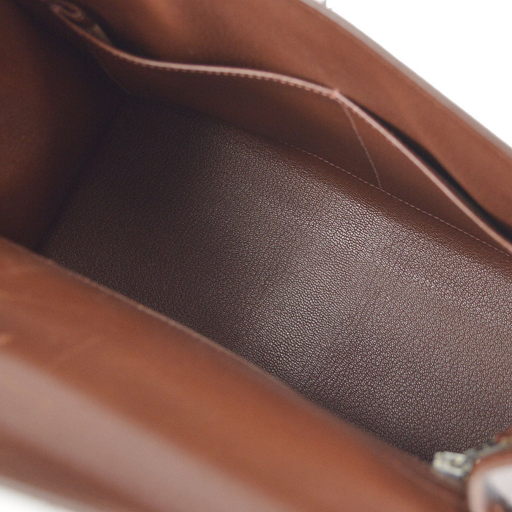 HERMES KELLY 28 SELLIER 2way Shoulder Handbag Brown Box Calf