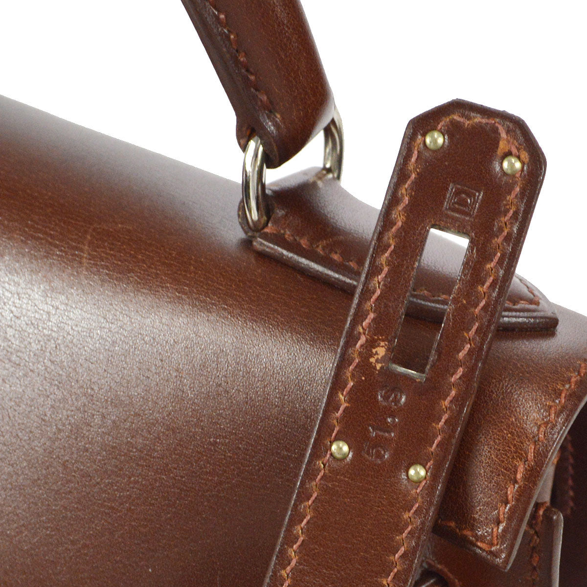 HERMES KELLY 28 SELLIER 2way Shoulder Handbag Brown Box Calf