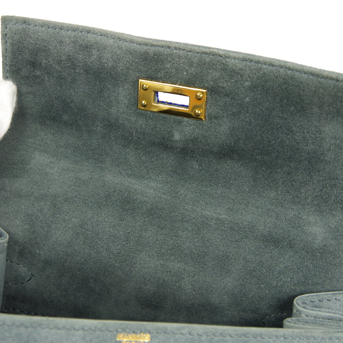 HERMES * KELLY 20 SELLIER 2way Shoulder Handbag Pleats Blue Gray Doblis Satin