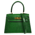 HERMES * KELLY 20 SELLIER 2way Shoulder Handbag Green Lizard