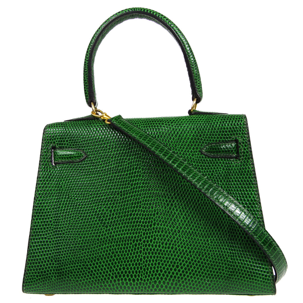 HERMES * KELLY 20 SELLIER 2way Shoulder Handbag Green Lizard