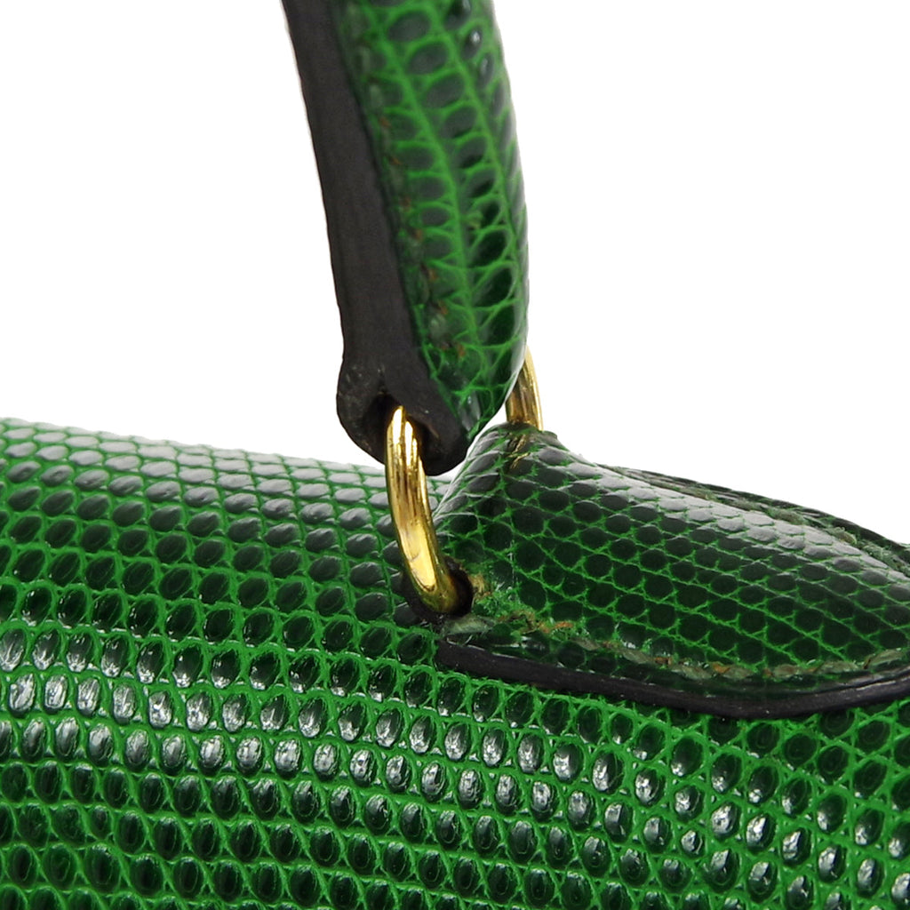 HERMES * KELLY 20 SELLIER 2way Shoulder Handbag Green Lizard