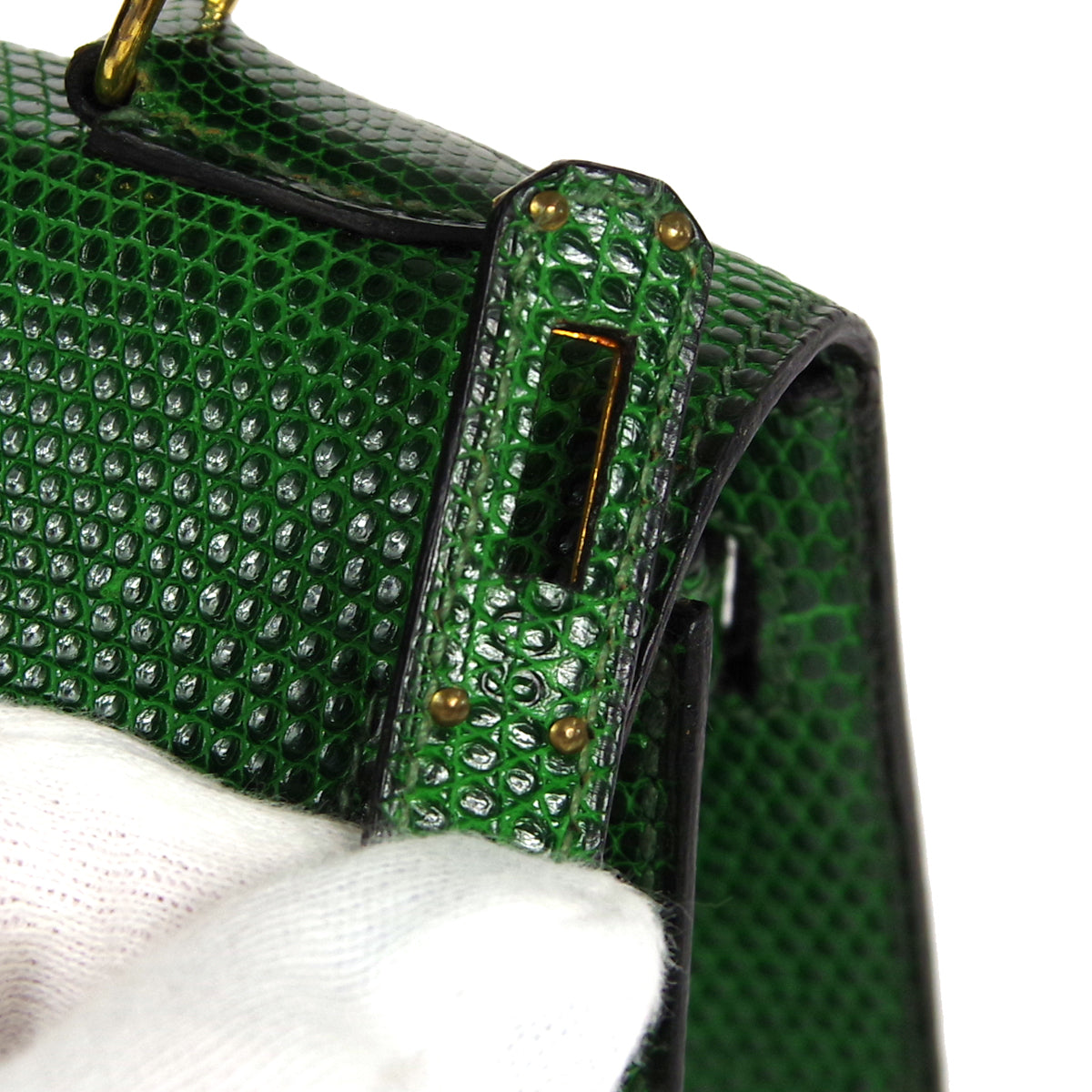HERMES * KELLY 20 SELLIER 2way Shoulder Handbag Green Lizard