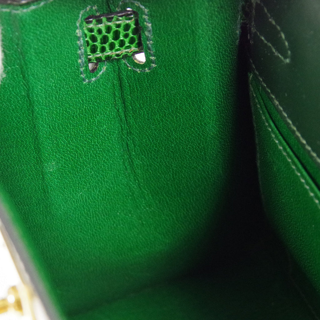 HERMES * KELLY 20 SELLIER 2way Shoulder Handbag Green Lizard
