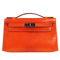 HERMES * POCHETTE KELLY Handbag Orange Lizard