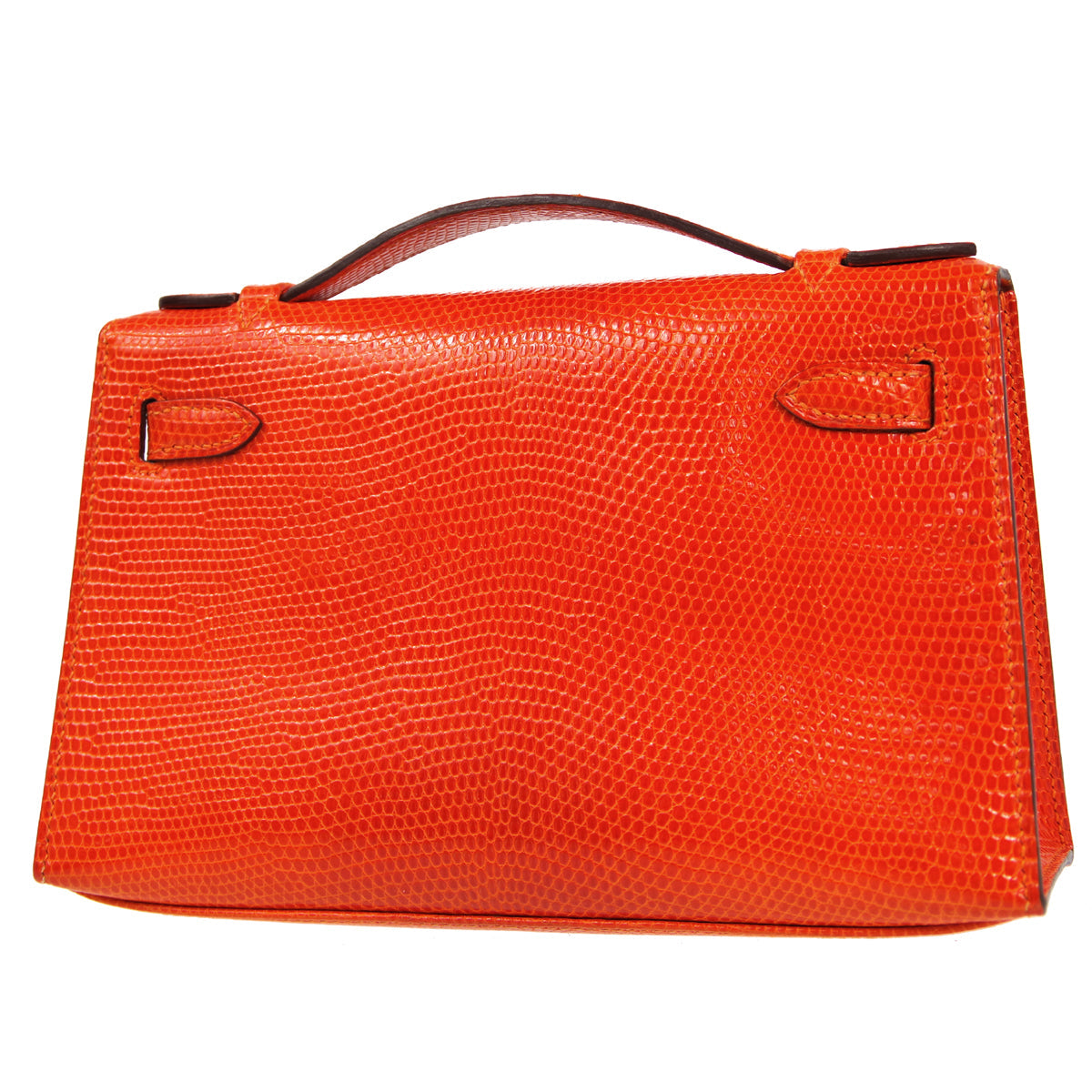 HERMES * POCHETTE KELLY Handbag Orange Lizard