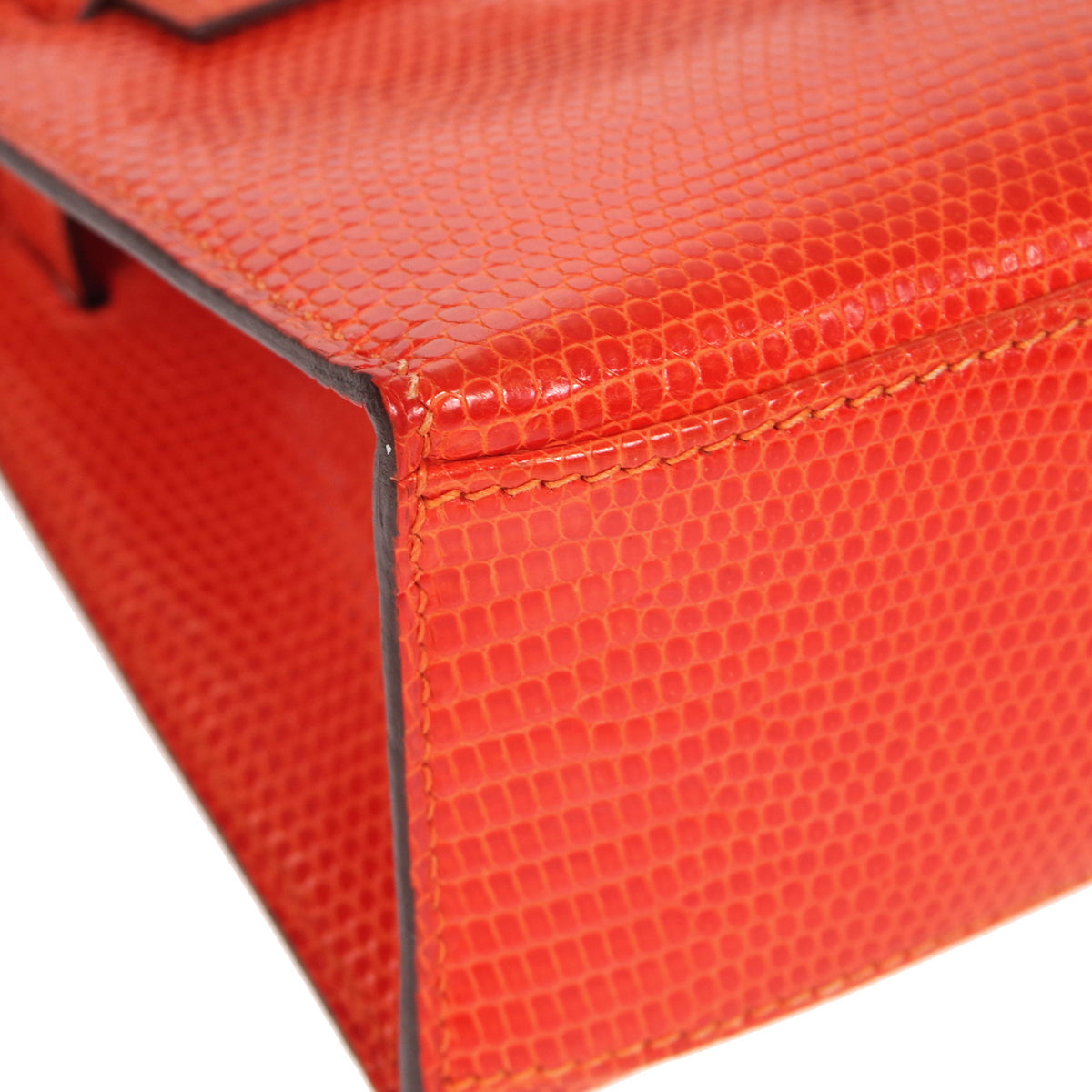 HERMES * POCHETTE KELLY Handbag Orange Lizard