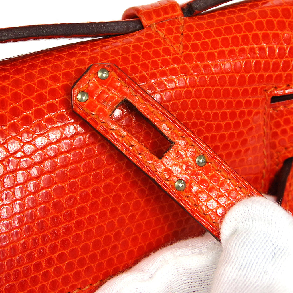HERMES * POCHETTE KELLY Handbag Orange Lizard
