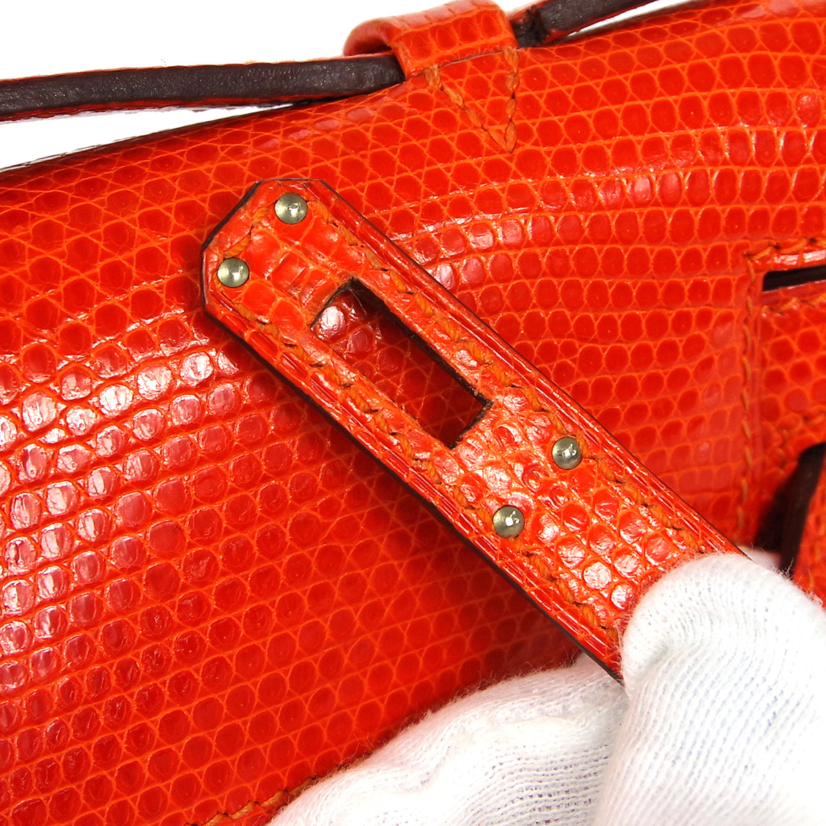 HERMES * POCHETTE KELLY Handbag Orange Lizard