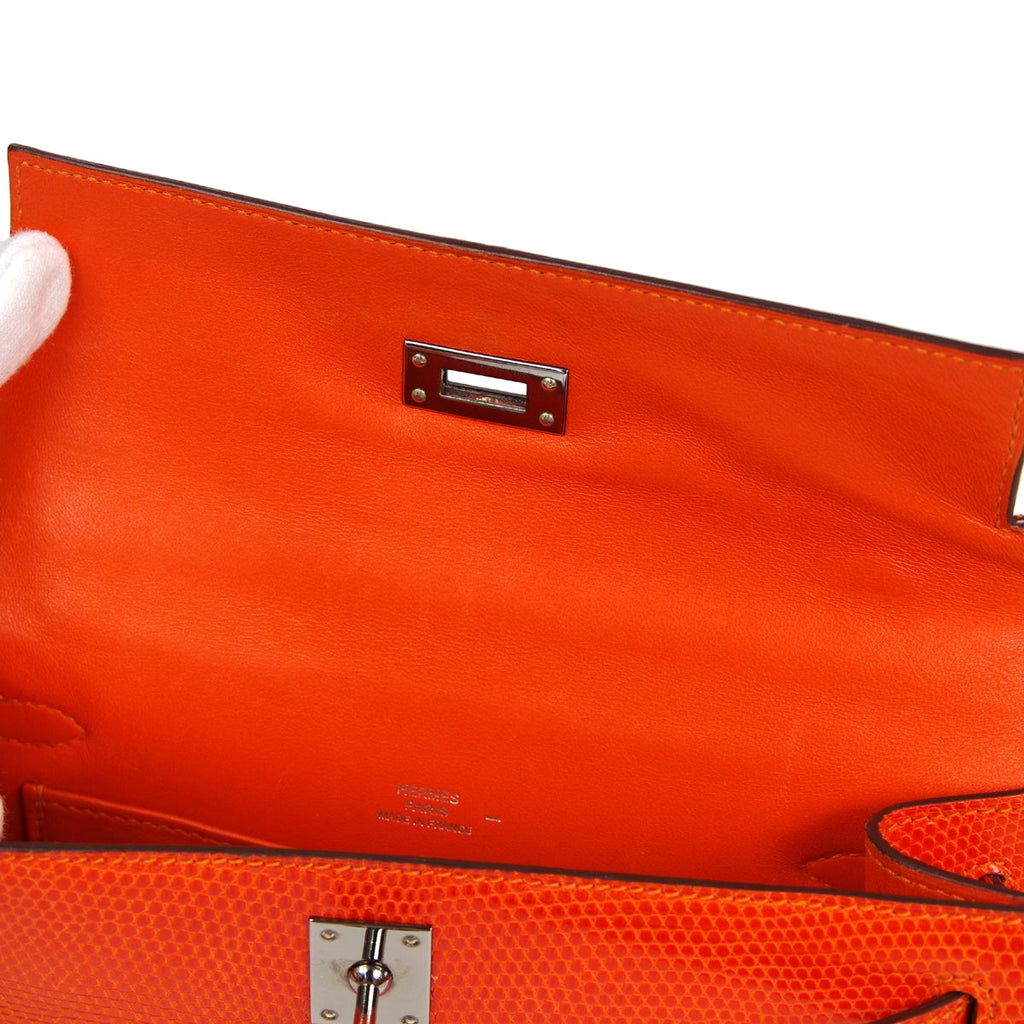 HERMES * POCHETTE KELLY Handbag Orange Lizard