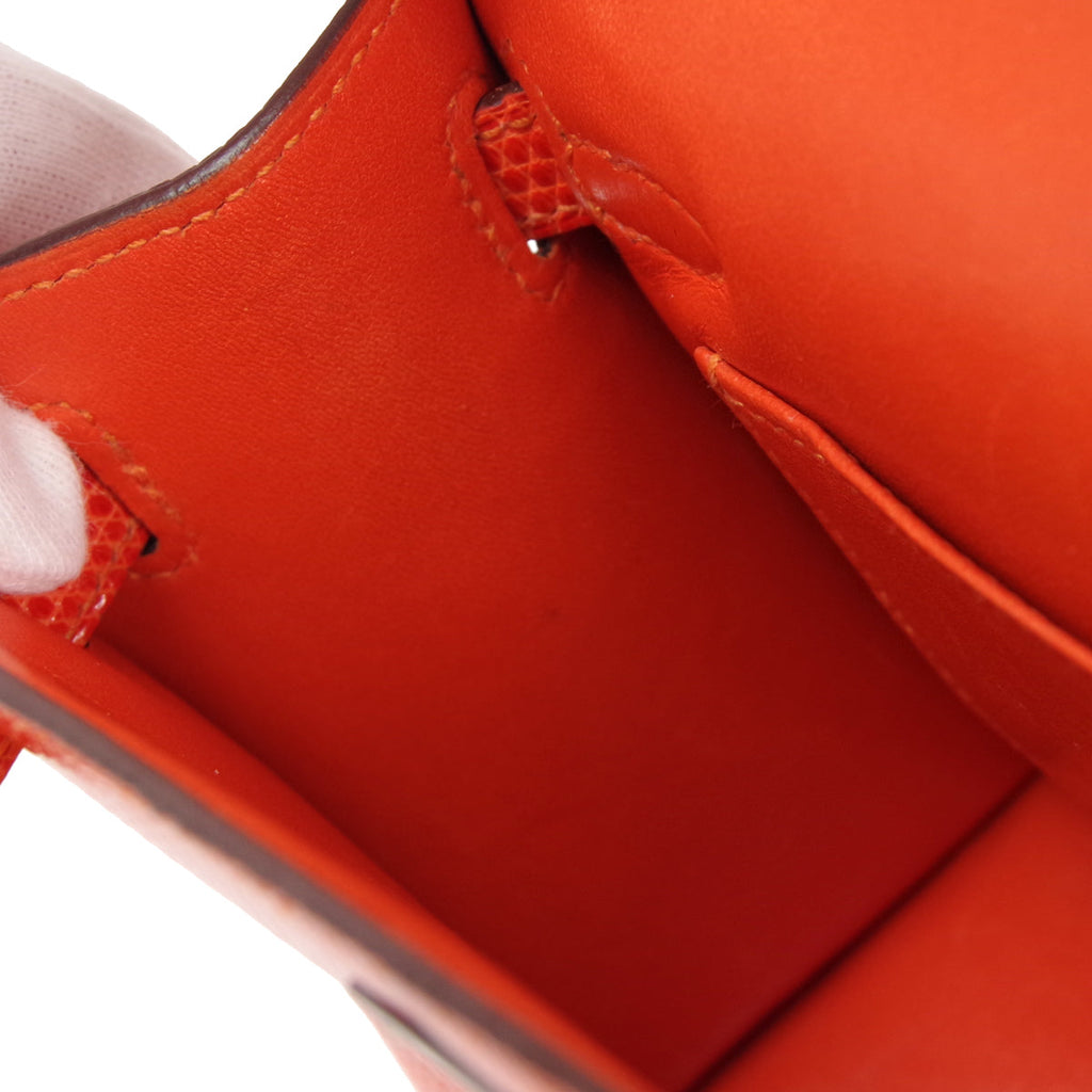 HERMES * POCHETTE KELLY Handbag Orange Lizard