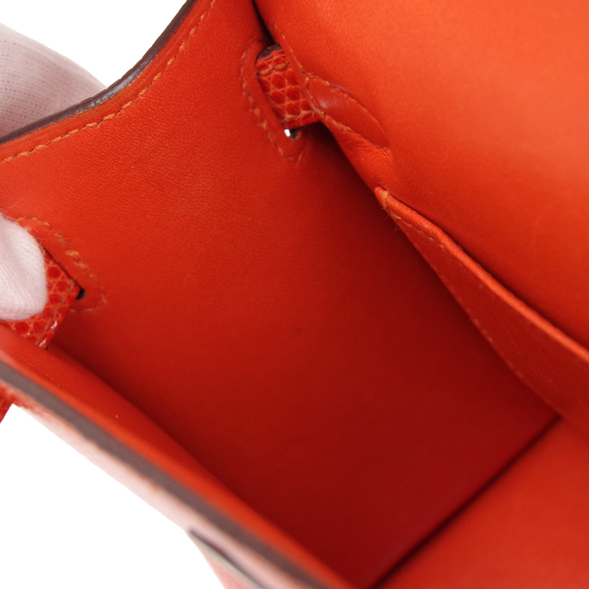 HERMES * POCHETTE KELLY Handbag Orange Lizard