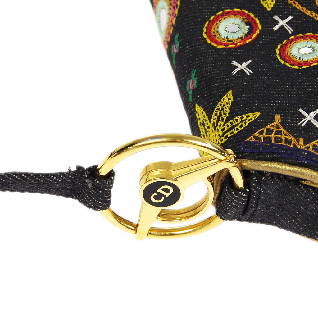 Christian Dior * MONTAIGNE CHRIS 1947 Embroidery 2way Shoulder Hnadbag Multicolor Denim