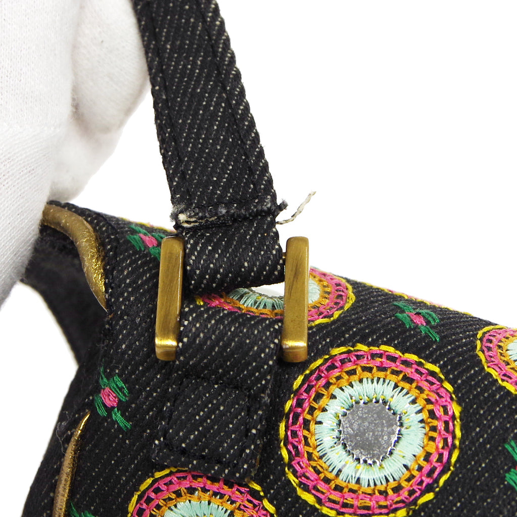 Christian Dior * MONTAIGNE CHRIS 1947 Embroidery 2way Shoulder Hnadbag Multicolor Denim