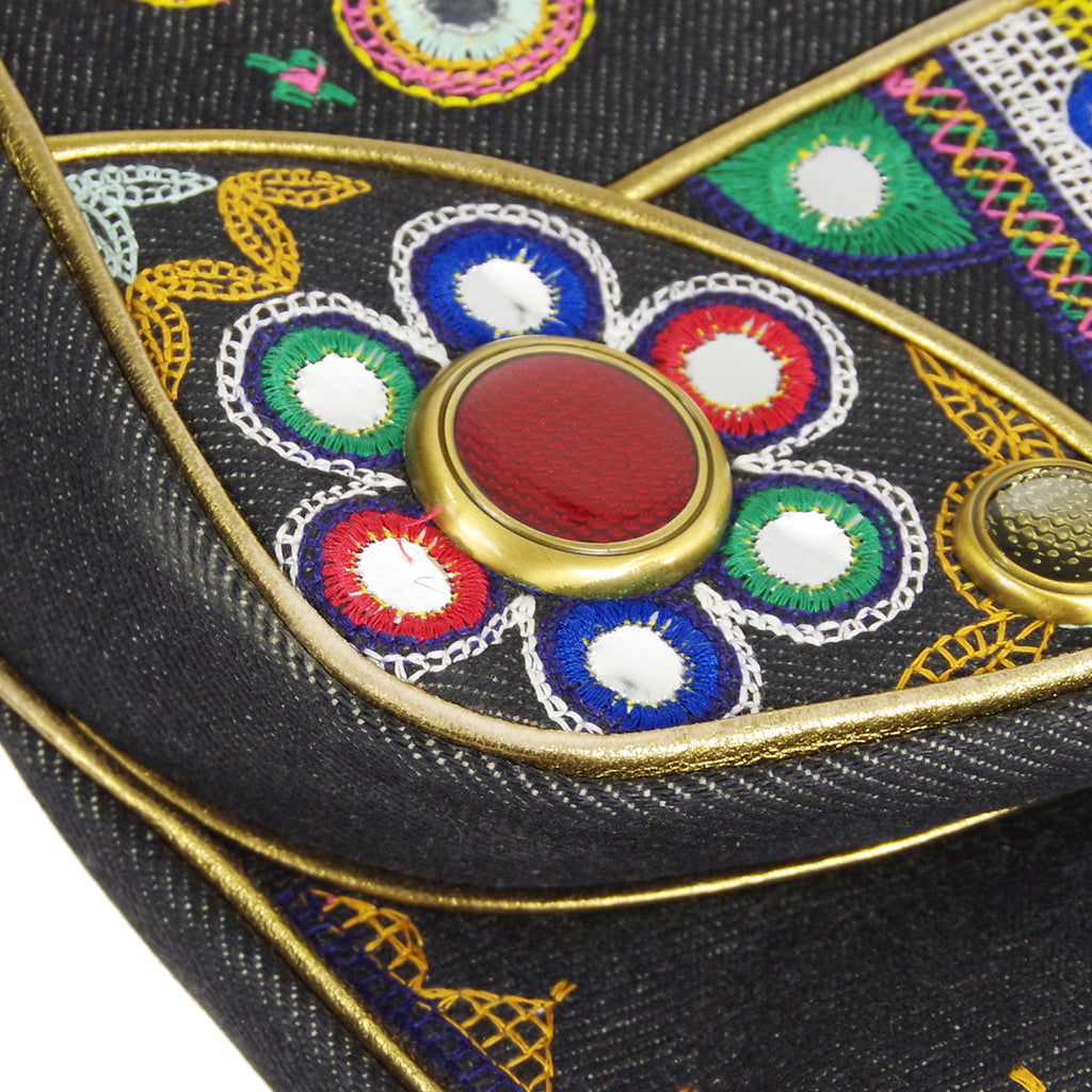 Christian Dior * MONTAIGNE CHRIS 1947 Embroidery 2way Shoulder Hnadbag Multicolor Denim