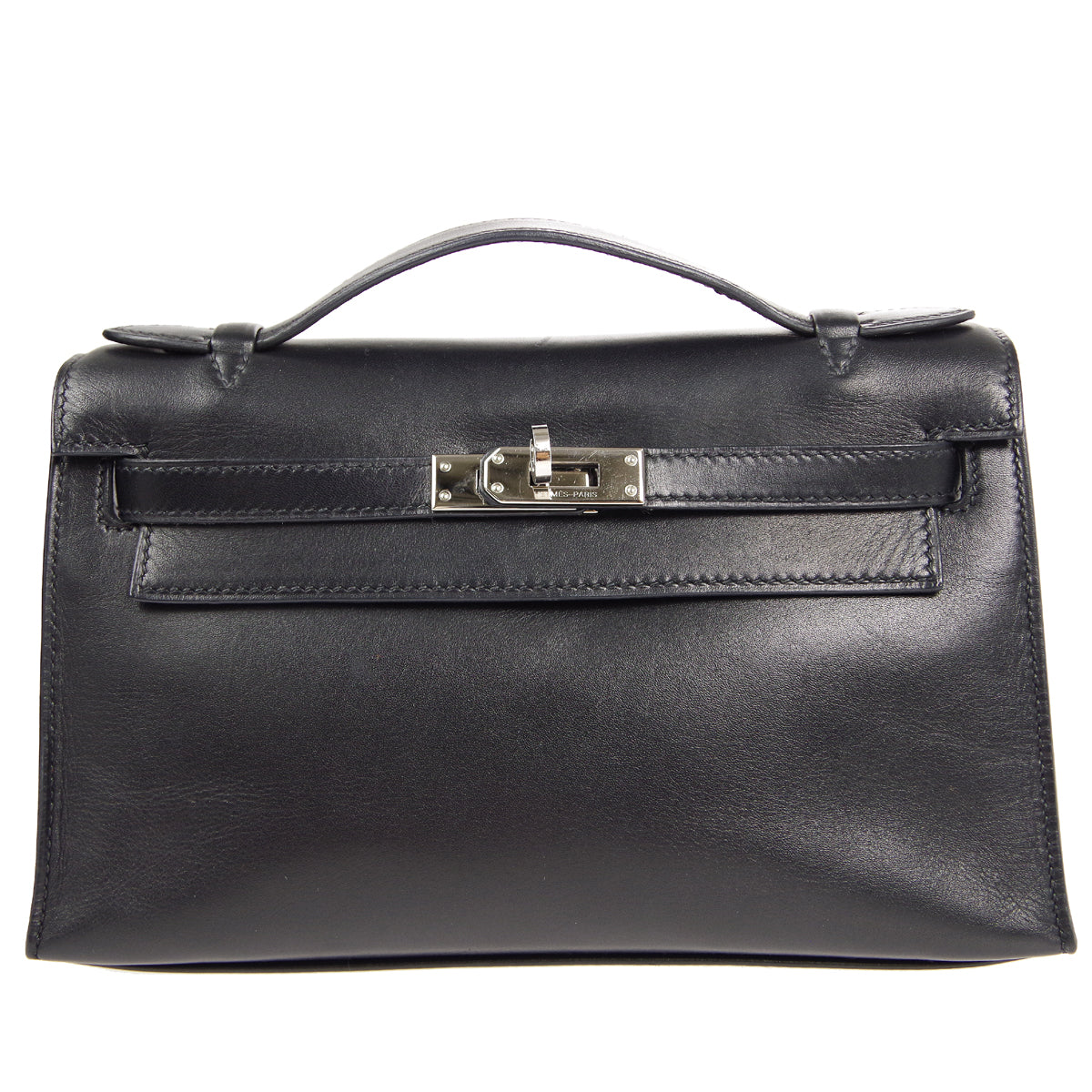 HERMES * POCHETTE KELLY Handbag Black Swift