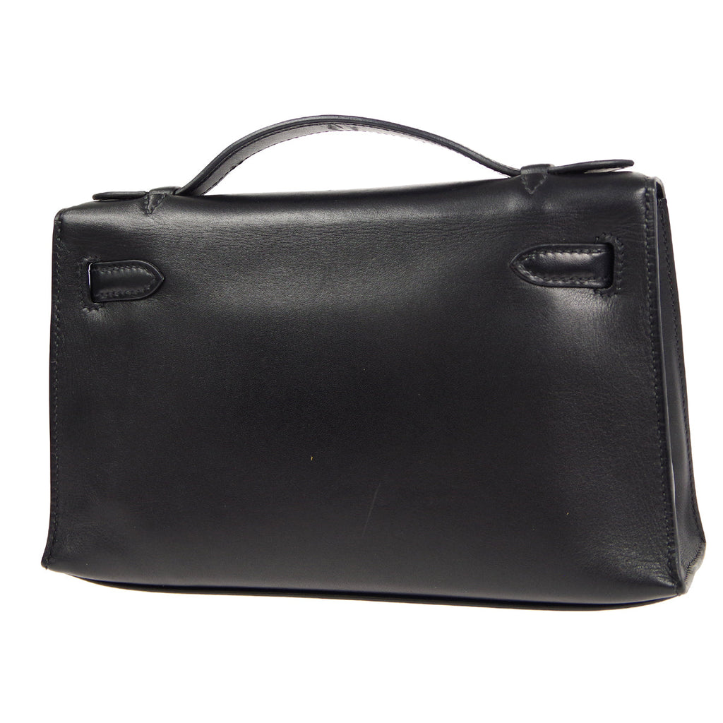 HERMES * POCHETTE KELLY Handbag Black Swift