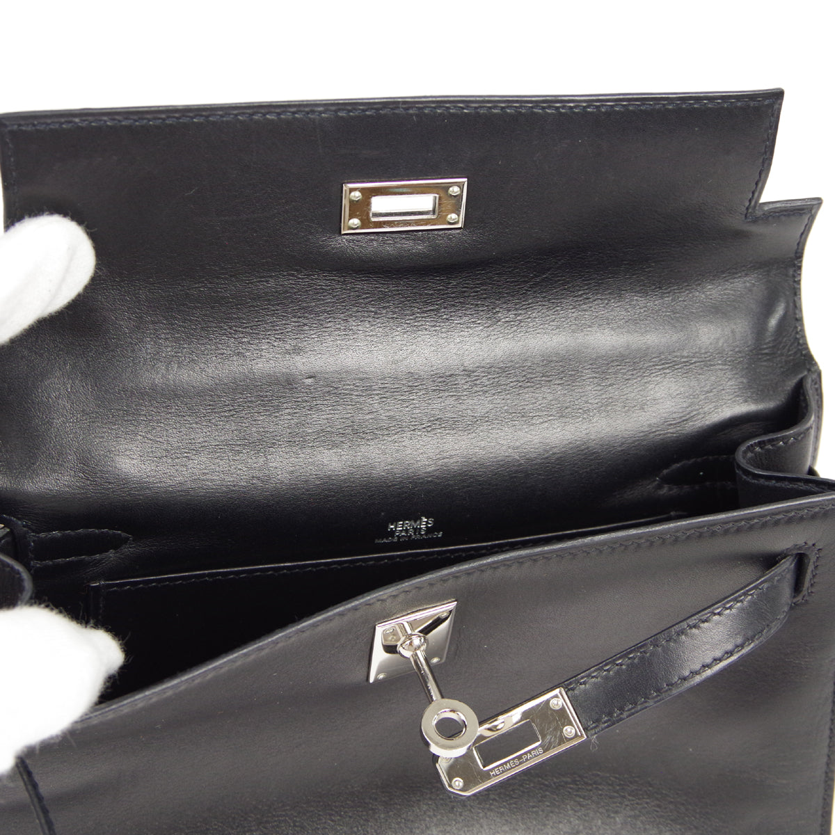 HERMES * POCHETTE KELLY Handbag Black Swift