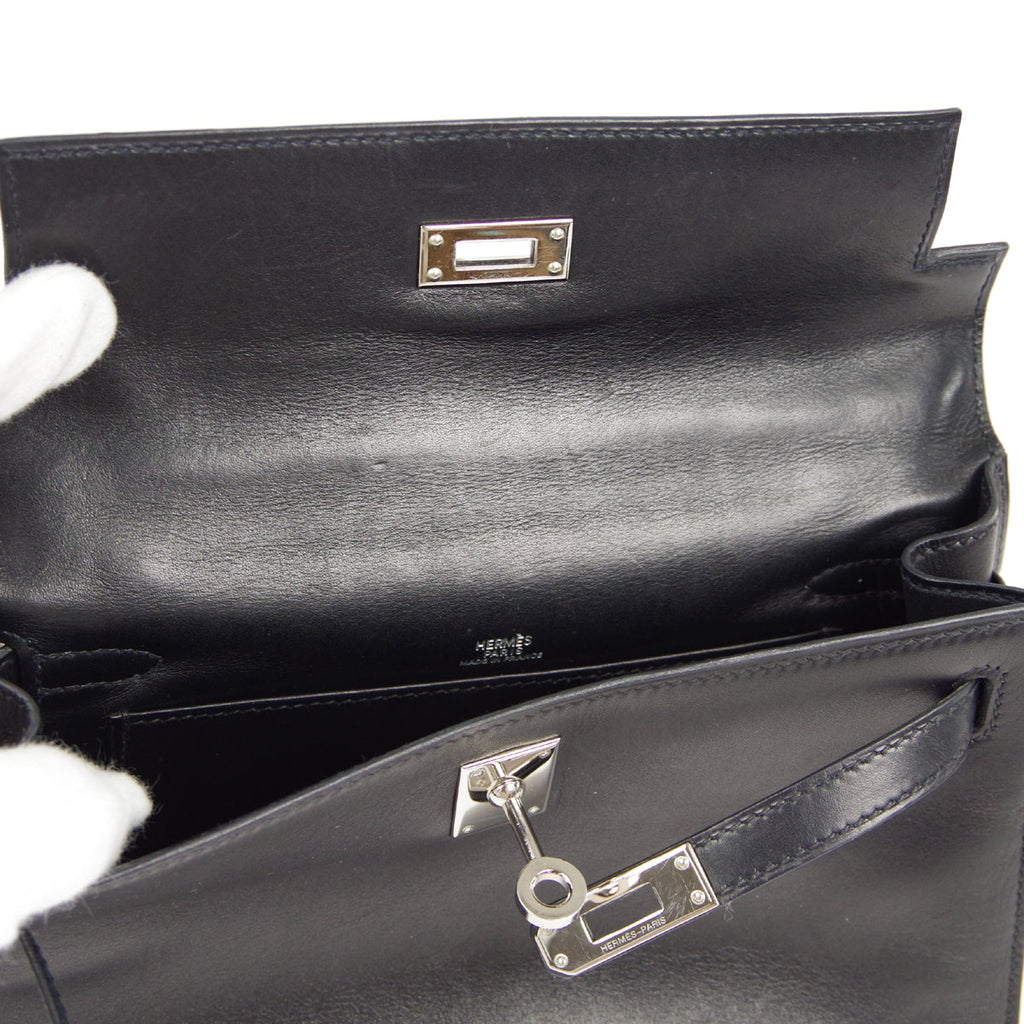 HERMES * POCHETTE KELLY Handbag Black Swift