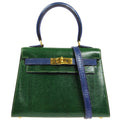 HERMES * KELLY 20 SELLIER 2way Shoulder Handbag Green Blue Lizard