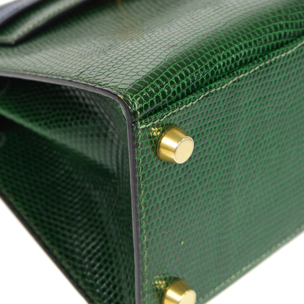 HERMES * KELLY 20 SELLIER 2way Shoulder Handbag Green Blue Lizard