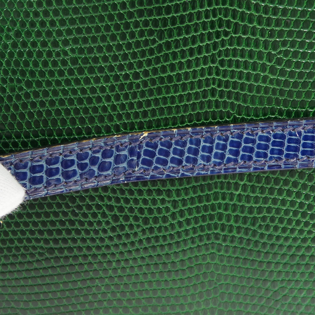 HERMES * KELLY 20 SELLIER 2way Shoulder Handbag Green Blue Lizard